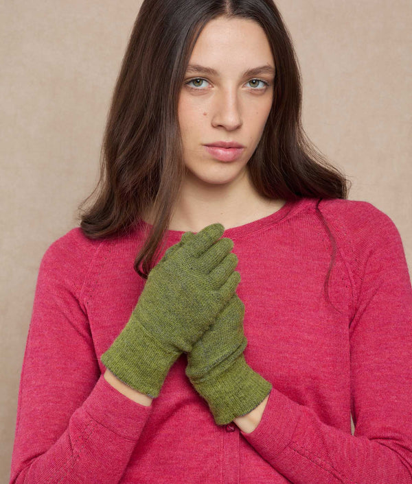 Basic Reversible Women Gloves — Olive Green And Gray — olive green and gray baby alpaca by Sol Alpaca
