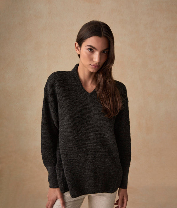 A Shape V Neck Tunic - Pirate Black — pirate black baby alpaca by Sol Alpaca