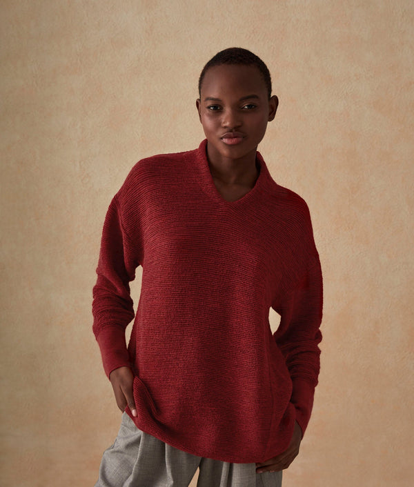 A Shape V Neck Tunic - Pompeian Red — pompeian red baby alpaca by Sol Alpaca