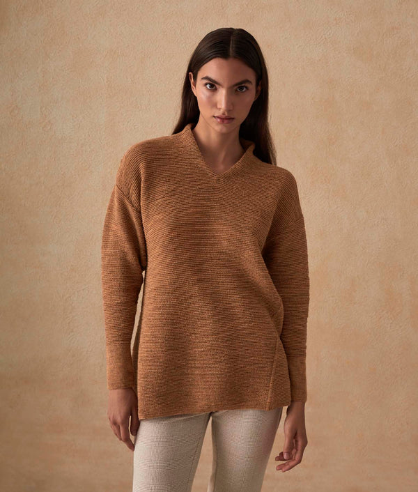 A Shape V Neck Tunic - Pecan Brown — pecan brown baby alpaca by Sol Alpaca