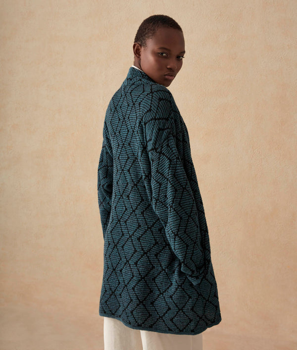 A-Shaped Cardigan with Pockets — Raven And Colonial Blue — raven and colonial blue baby alpaca by Sol Alpaca