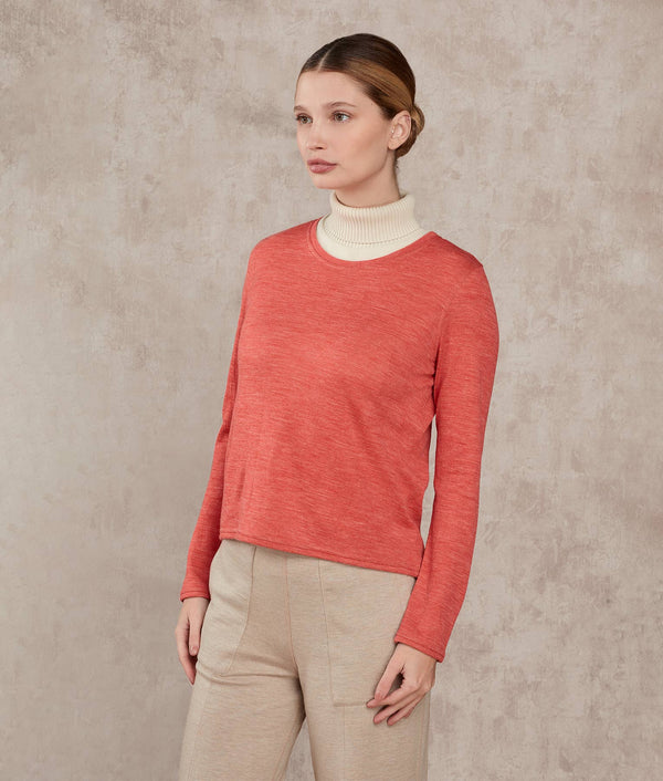 Reversible Crew Long Sleeves — Cork And Deep Sea Coral — cork and deep sea coral alpaca by Sol Alpaca