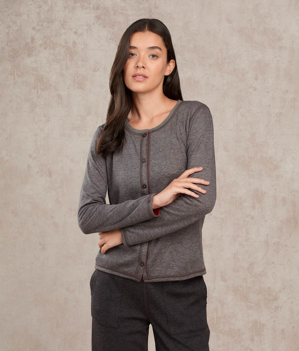 Reversible Crew Basic Cardigan — Quiet Shadow And Samba — quiet shadow and samba alpaca by Sol Alpaca