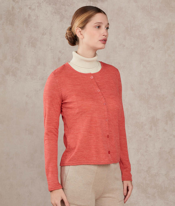 Reversible Crew Basic Cardigan — Burnt Sienna And Copper Tan — burnt sienna and copper tan alpaca by Sol Alpaca