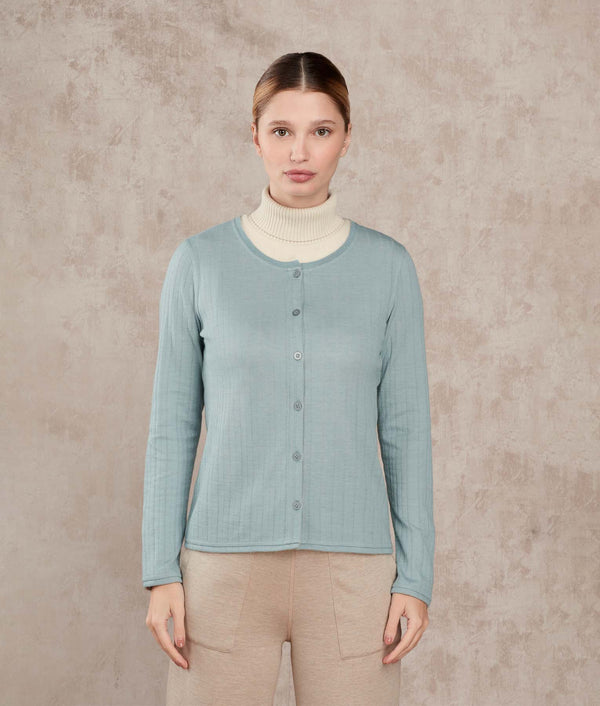 Reversible Crew Basic Cardigan — Silver Gray And Winter Sky — silver gray and winter sky alpaca by Sol Alpaca