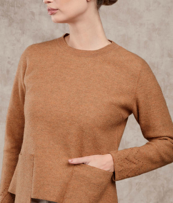 Bw Crew Neck Sweater With Pockets - Pecan Brown — pecan brown baby alpaca by Sol Alpaca