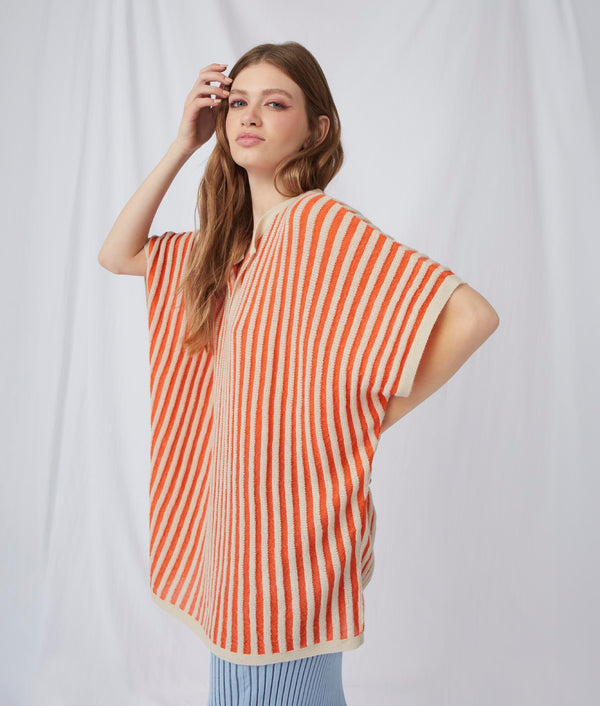 Las Rayas Poncho - Winter White And Camellia — winter white and camellia baby alpaca by Sol Alpaca