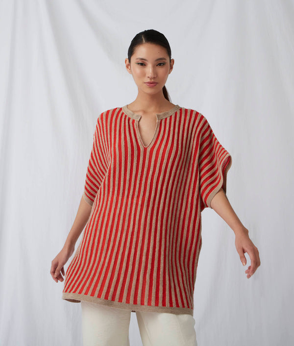 Las Rayas Poncho - Scarlet Flame And Silver Lining — scarlet flame and silver lining baby alpaca by Sol Alpaca