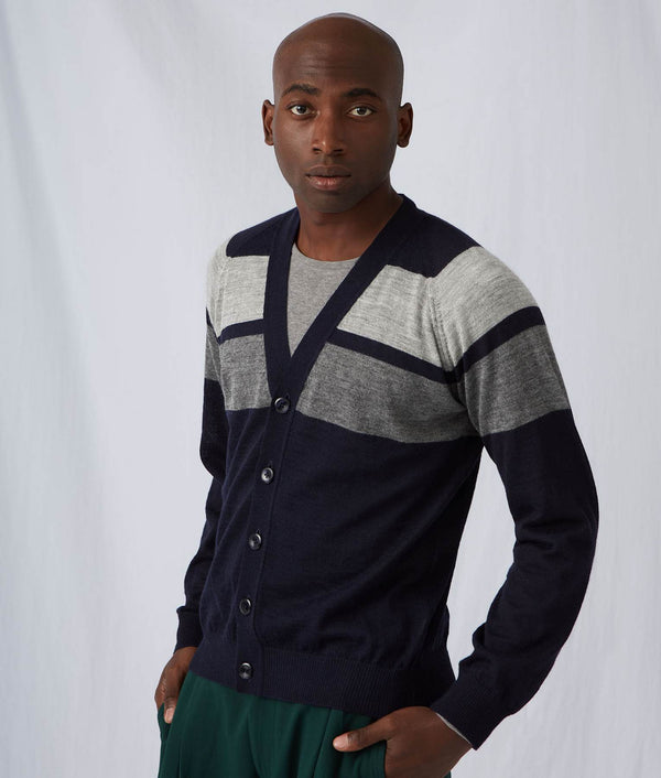 Men's Intarsia V-Neck Cardigan — Night Blue — night blue baby alpaca by Sol Alpaca