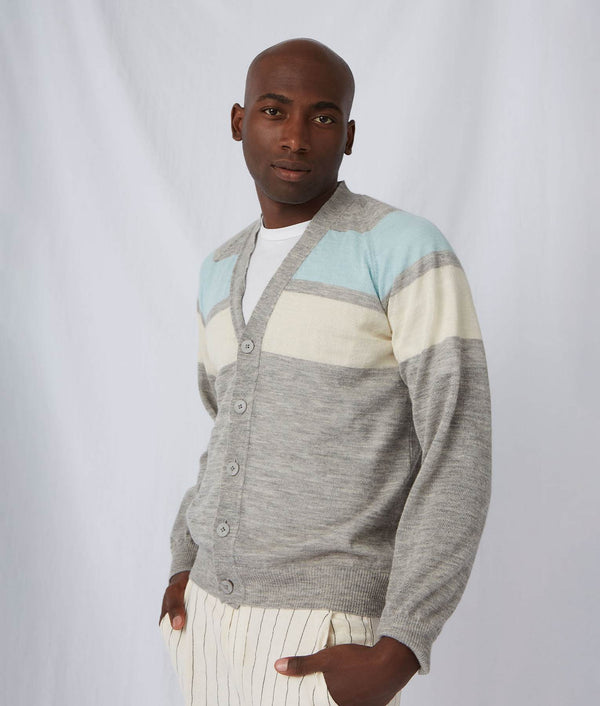Men's Intarsia V-Neck Cardigan — Silver Gray — silver gray baby alpaca by Sol Alpaca