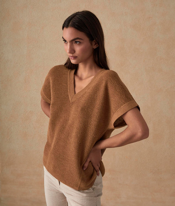 A-Shaped V-Neck Vest — Tabaco Brown — tabaco brown baby alpaca by Sol Alpaca
