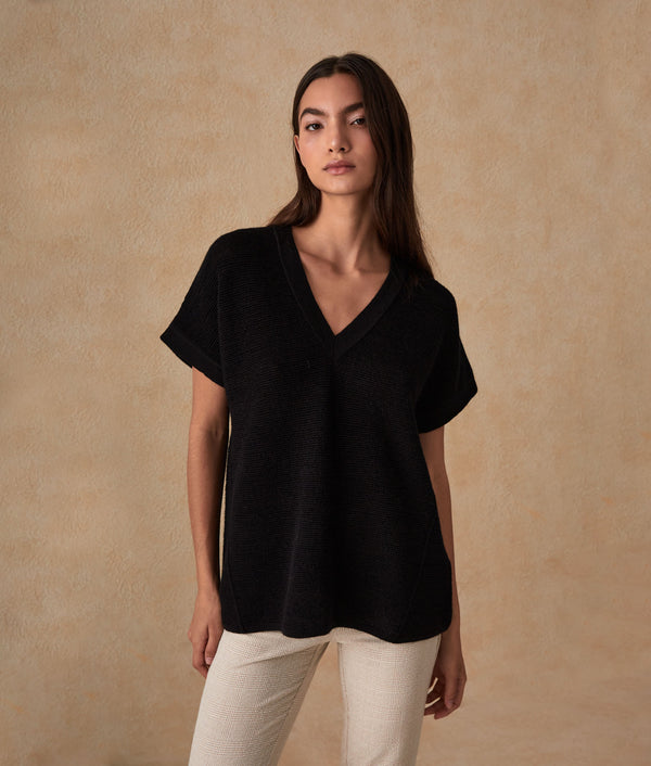 A-Shaped V-Neck Vest — Black — black baby alpaca by Sol Alpaca