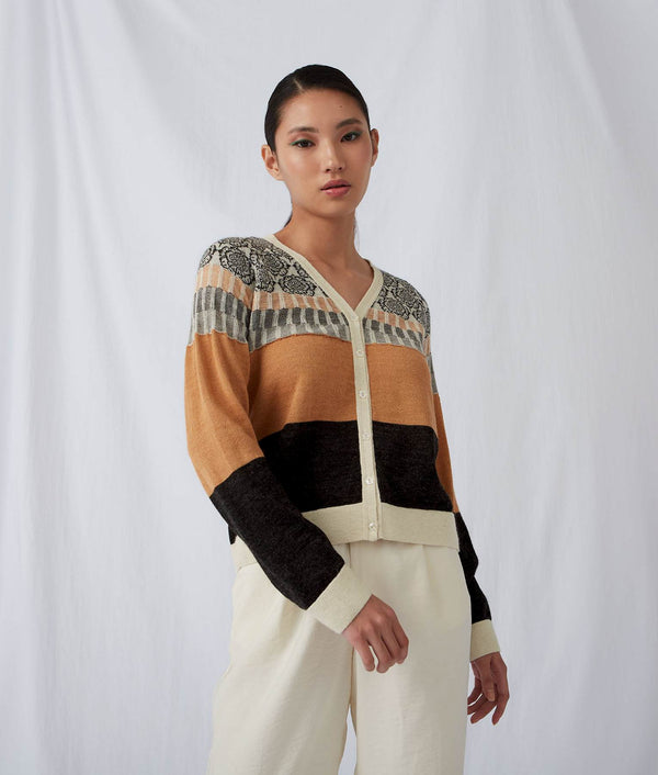 The Vase Cardigan — Camellia And Black — camellia and black baby alpaca by Sol Alpaca