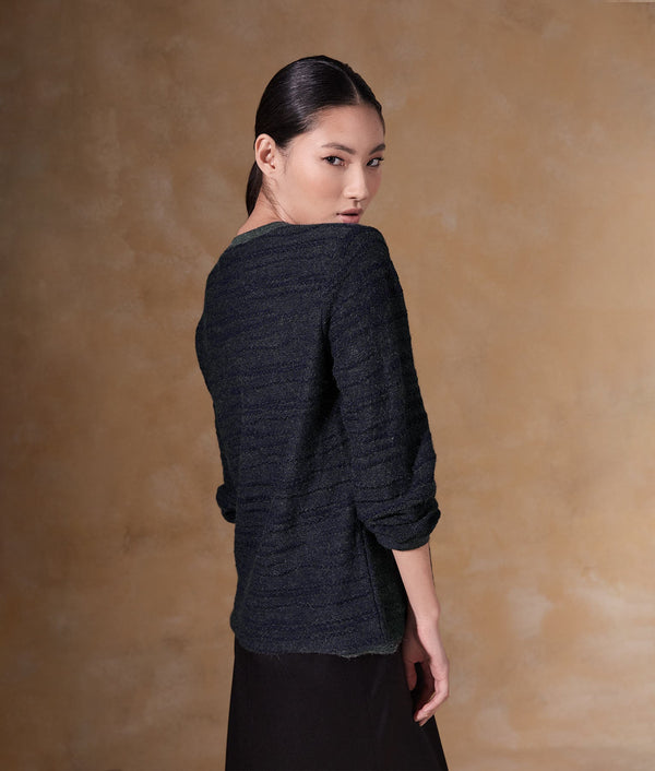 Abstract Lines Sweater - Gray And Midnight Blue — gray and midnight blue baby alpaca by Sol Alpaca