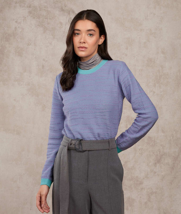 Abstract Lines Sweater - Cashmere Purple And Air Blue — cashmere purple and air blue baby alpaca by Sol Alpaca