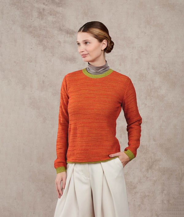 Abstract Lines Sweater - Flame Orange And Oasis Green — flame orange and oasis green baby alpaca by Sol Alpaca