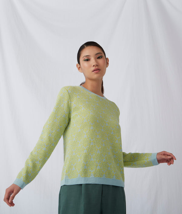Transfer Flowers Basic Sweater — Lime And Blue Glitter — lime and blue glitter baby alpaca by Sol Alpaca