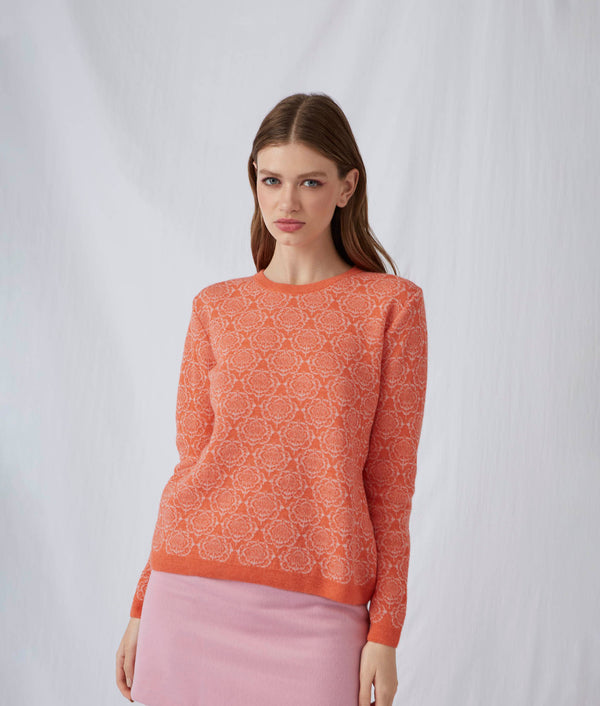 Transfer Flowers Basic Sweater — Camellia Orange — camellia orange baby alpaca by Sol Alpaca