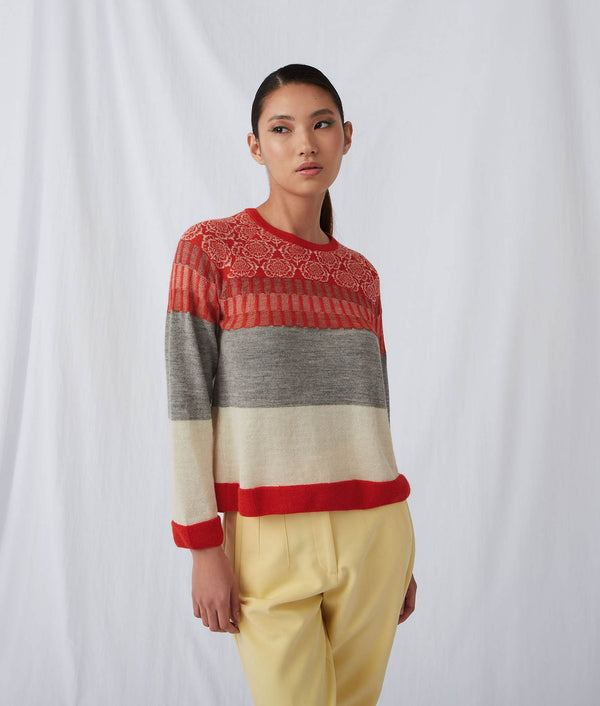 The Vase Sweater — Flame Scarlet And Alloy Gray — flame scarlet and alloy gray baby alpaca by Sol Alpaca