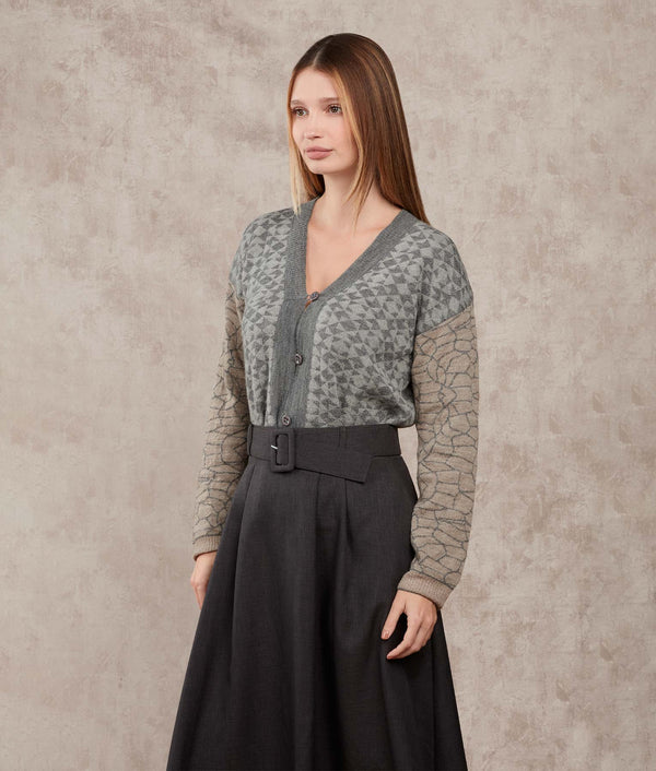 The Fusion Cardigan — Alloy And Glacier Gray — alloy and glacier gray baby alpaca by Sol Alpaca