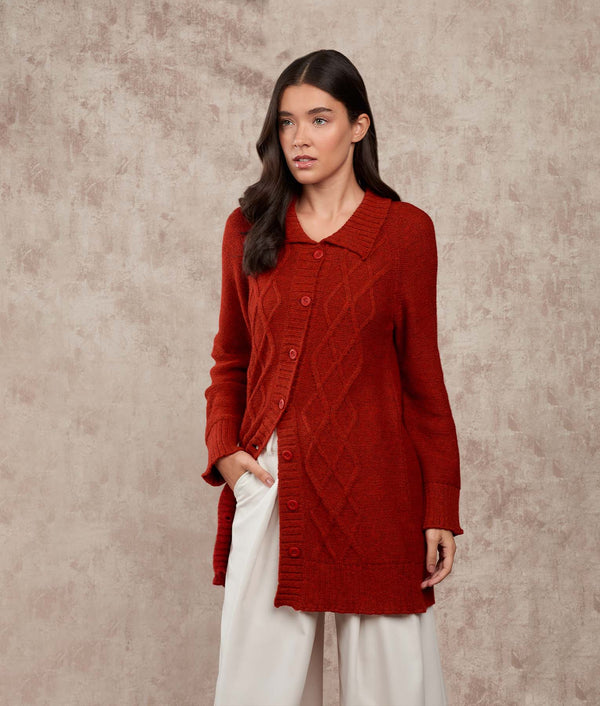 Long Line Cables Cardigan — Burnt Ocher — burnt ocher alpaca by Sol Alpaca