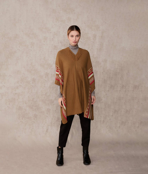 Rider With Fringe Details - Toasted Coconut With Fringes Poncho — toasted coconut with fringes baby alpaca by Sol Alpaca