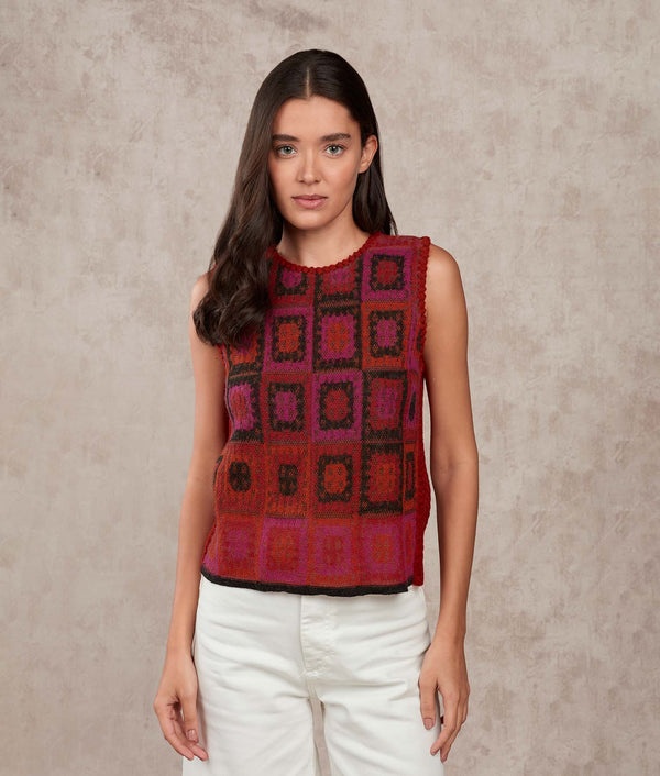 Dreams Of Crochet O Neck Vest — Rooibos Tea And Haze Magenta — rooibos tea and haze magenta baby alpaca by Sol Alpaca
