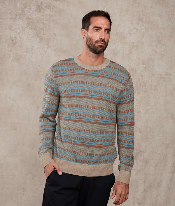 Classic Interlock Stripes Sweater — Suede And Amber Brown — suede and amber brown baby alpaca by Sol Alpaca