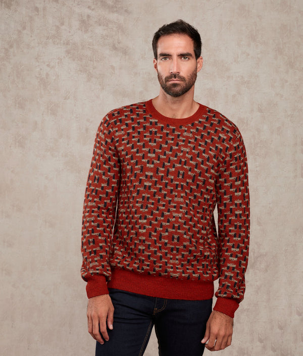The Weave Jacquard Sweater — Tea Rooibos And Outer Space — tea rooibos and outer space baby alpaca by Sol Alpaca