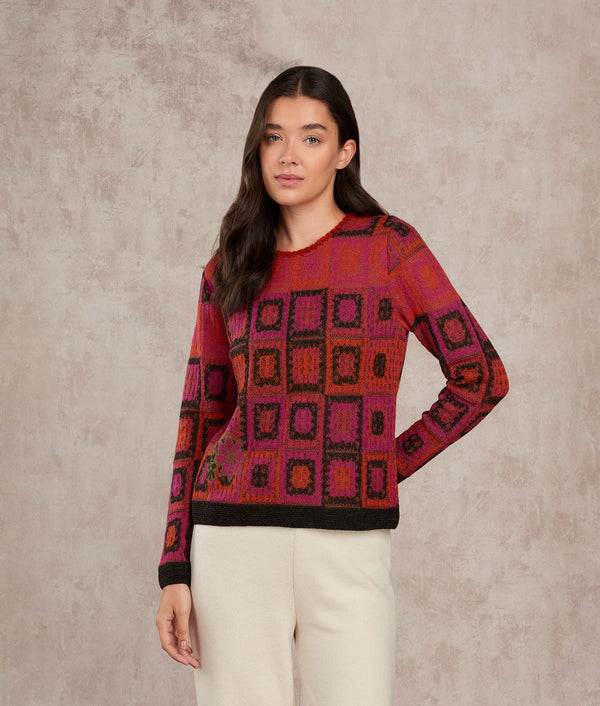 Favo Crew Neck Sweater — Rooibos Tea And Magenta Haze — rooibos tea and magenta haze alpaca by Sol Alpaca