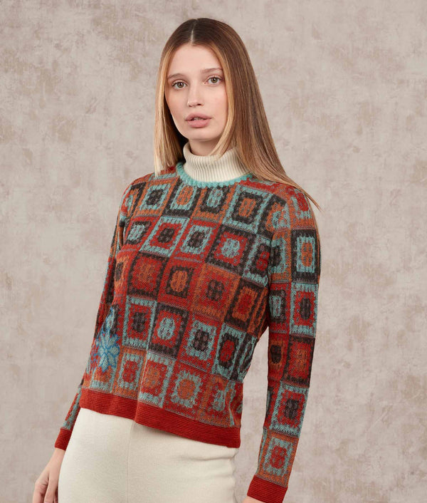 Favo Crew Neck Sweater — Burnt Ocher And Water Mist — burnt ocher and water mist alpaca by Sol Alpaca