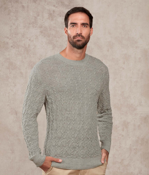 Cables & More Crew Neck Sweater — Pussywillow Gray — pussywillow gray alpaca by Sol Alpaca