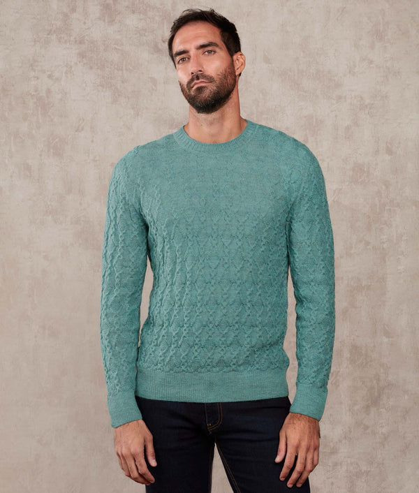 Cables & More Crew Neck Sweater — Nile Blue — nile blue alpaca by Sol Alpaca