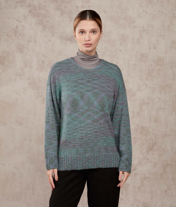 Loose Scoope Neck Sweater — Silent Storm And Lavander — silent storm and lavander baby alpaca by Sol Alpaca