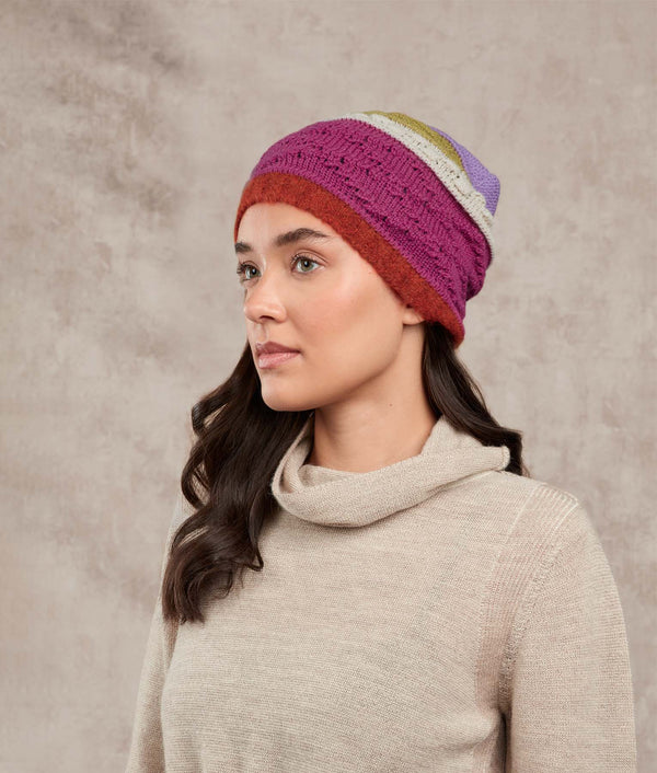 Stripes Beanie — Very Green And Burnt Ocher Berry — very green and burnt ocher berry baby alpaca by Sol Alpaca