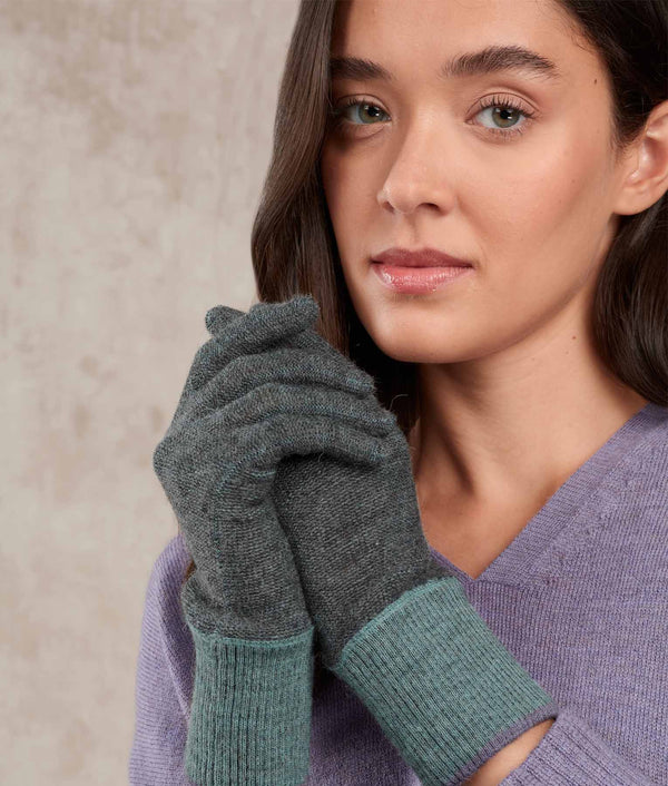 The Fusion Gloves — Dark Turquoise And Gray — dark turquoise and gray baby alpaca by Sol Alpaca