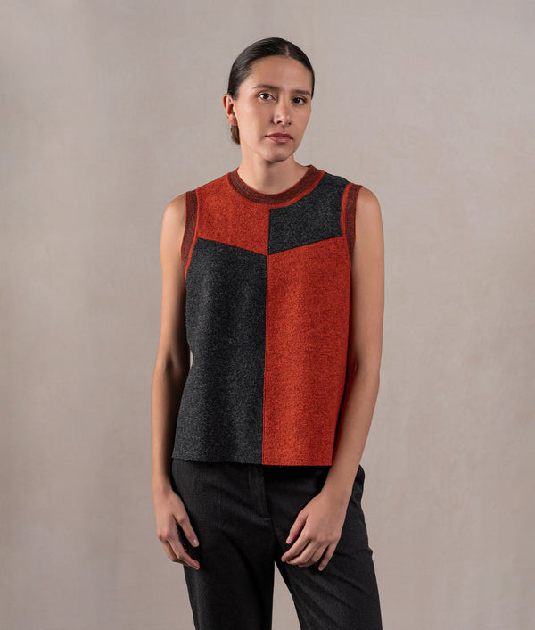 Patch Crew Neck Vest - Pirate Black And Red — pirate black and red baby alpaca by Sol Alpaca