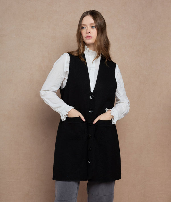 Long Vee Neck Vest — black baby alpaca by Sol Alpaca