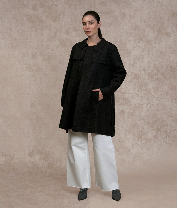 Felted Trench Coat — Pirate Black — pirate black baby alpaca by Sol Alpaca