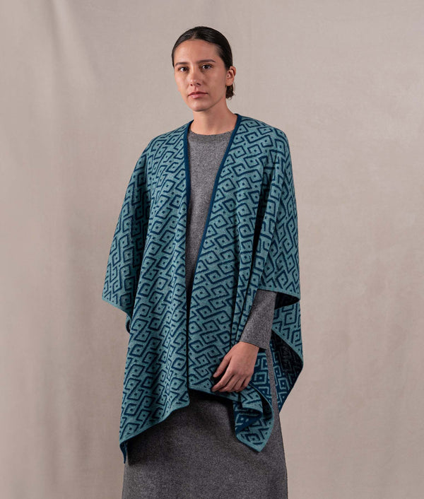 Gala Cape - Medium Sky Blu And Petrol Blue — medium sky blu and petrol blue baby alpaca by Sol Alpaca