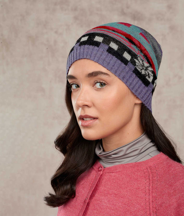 El Pontro Beanie — Dusty Purple And Haze Turquoise — dusty purple and haze turquoise baby alpaca by Sol Alpaca