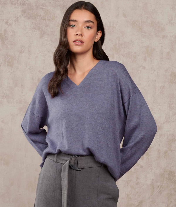 Oversized V Neck Sweater — Haze Purple — haze purple alpaca by Sol Alpaca