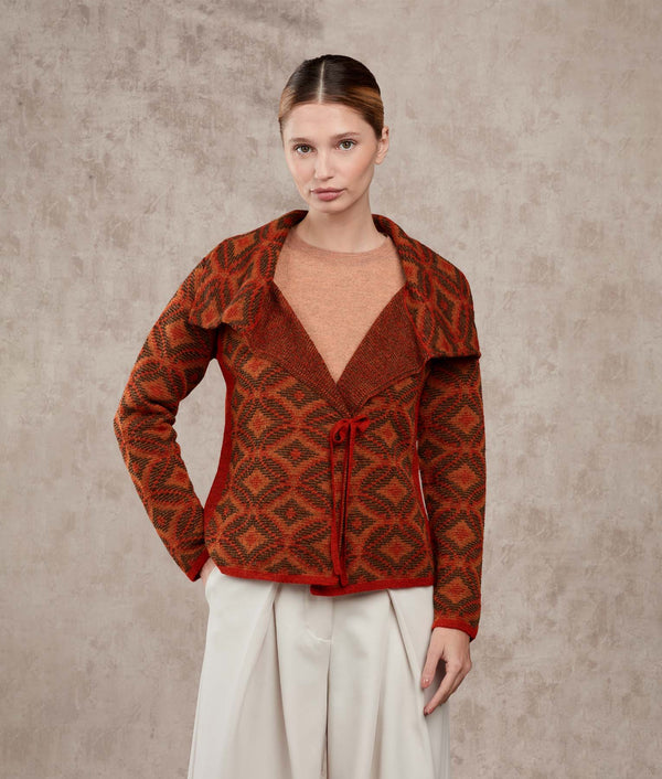 Fitted Wrap Cardigan — Burnt Ocher And After Dark — burnt ocher and after dark baby alpaca by Sol Alpaca