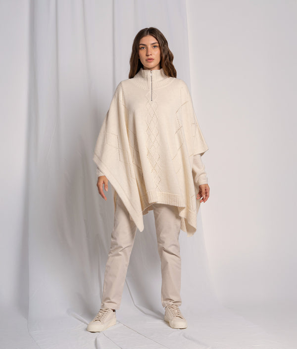 Mediri High Neck Poncho — Antique White — antique white alpaca by Sol Alpaca
