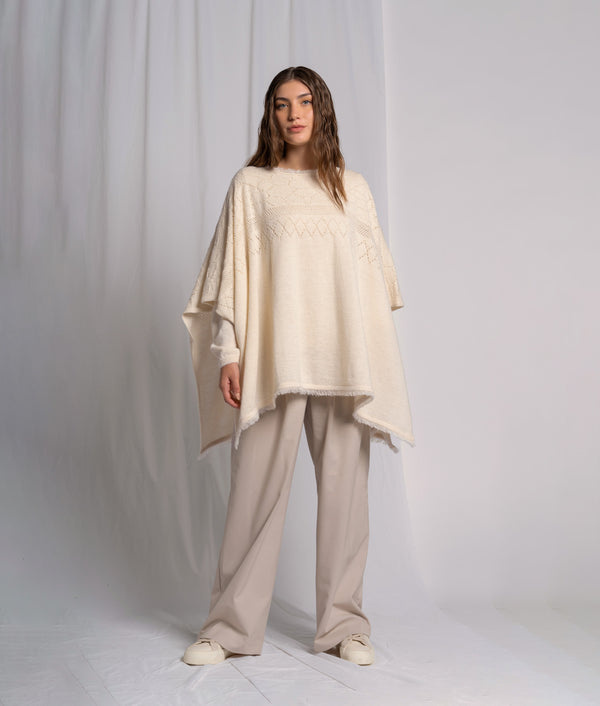 Blossom With Lace Effect Poncho — Antique White — antique white alpaca by Sol Alpaca