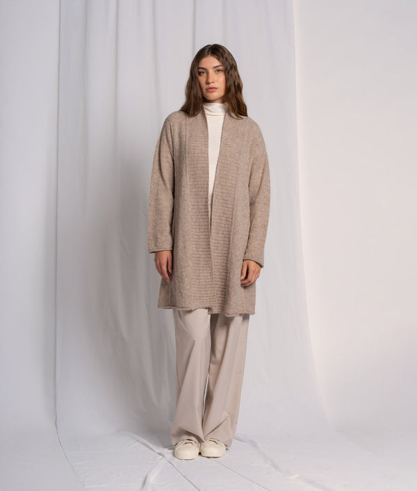 Long Seed Stitch Cardigan With Details — mexican sand alpaca by Sol Alpaca