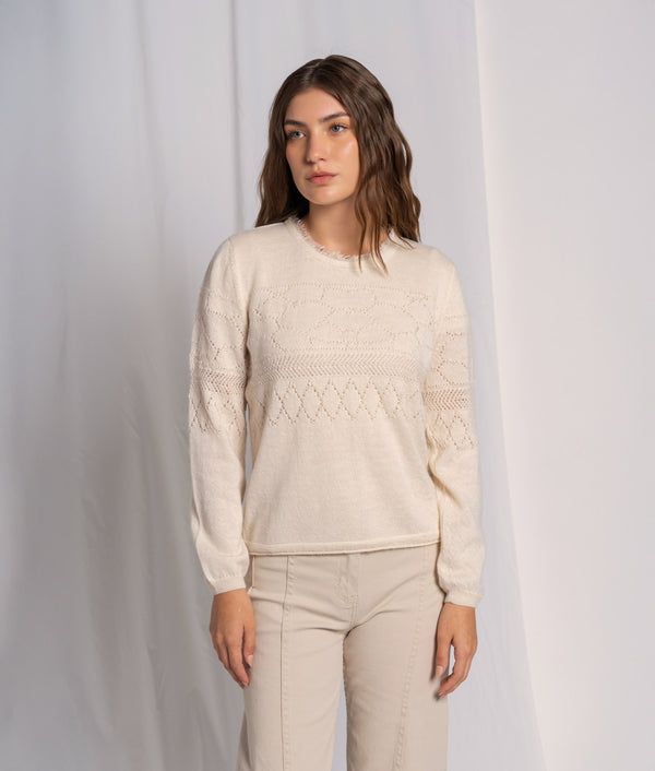 Blossom Sweater With Lace Effect — antique white alpaca by Sol Alpaca