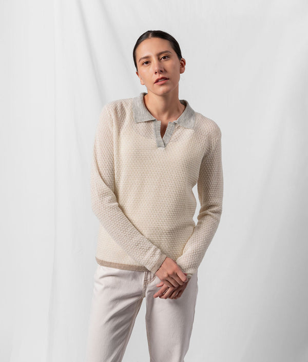Twisted Basket Weave Sweater - Ivory And Pearl Grey — ivory and pearl grey baby alpaca by Sol Alpaca