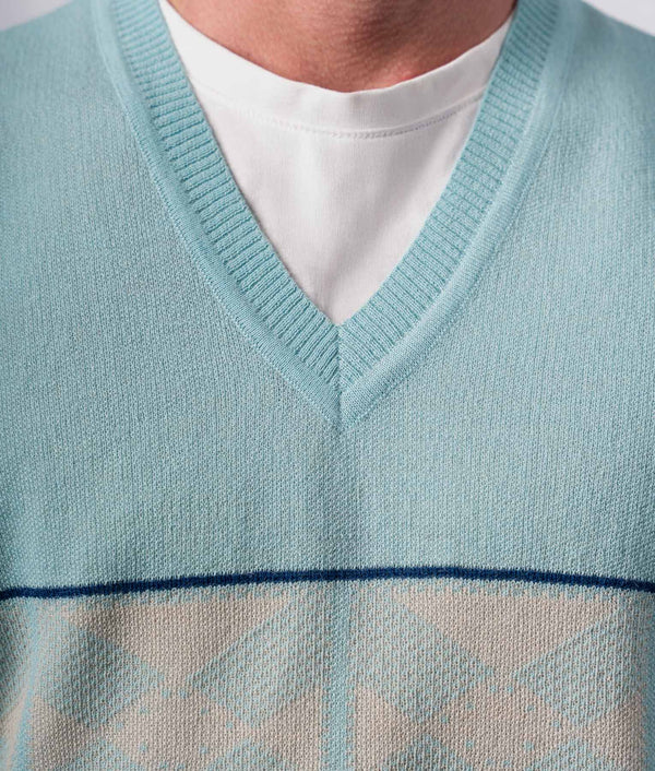 Relic Jacquard Vest V Neck - Sky Blue And Light Beige — sky blue and light beige baby alpaca by Sol Alpaca