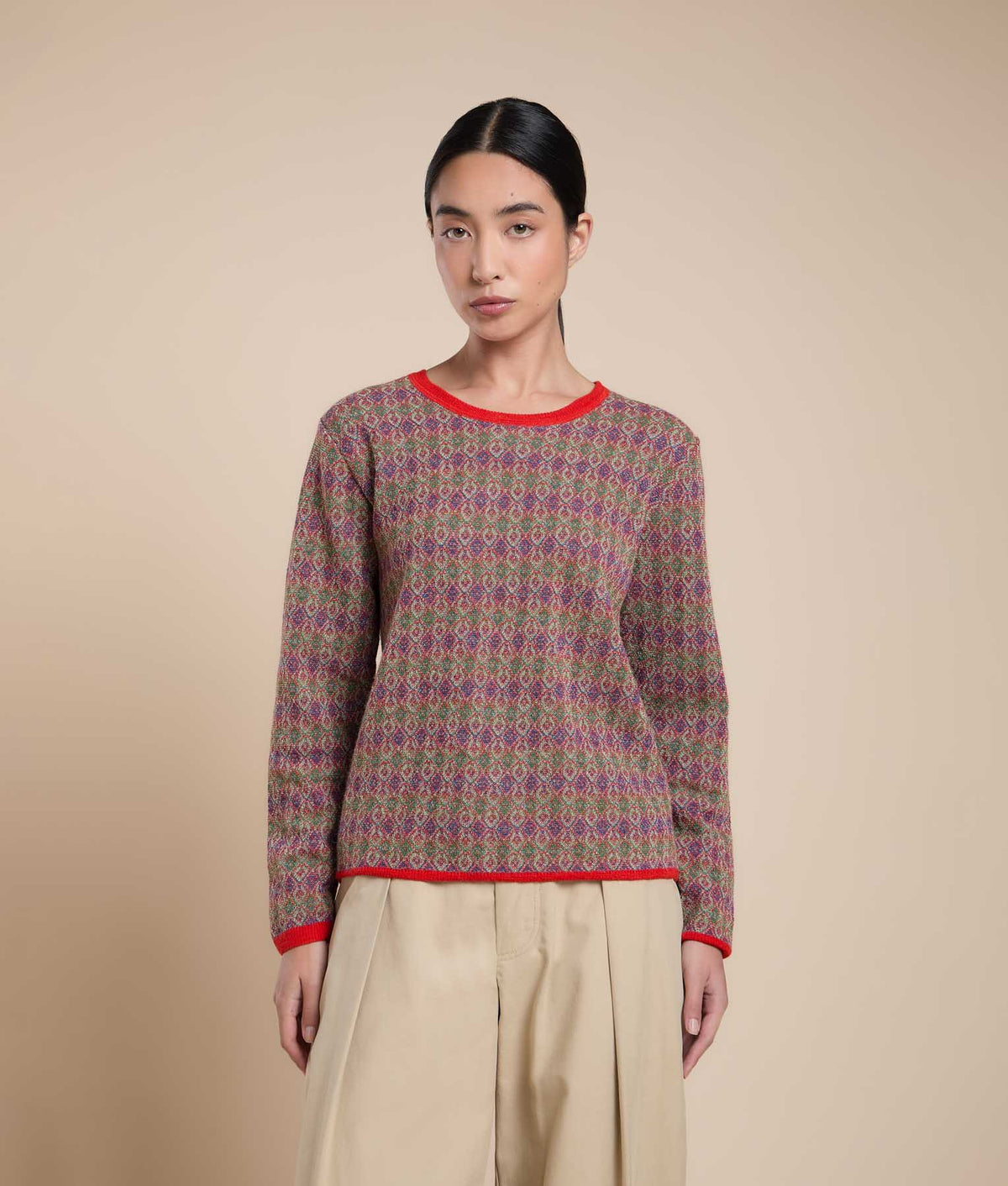 Crew Neck Sweater with Repeating Jacquard
